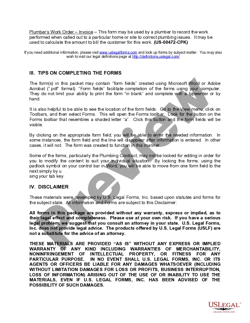 Preview North Dakota Plumbing Contractor Package