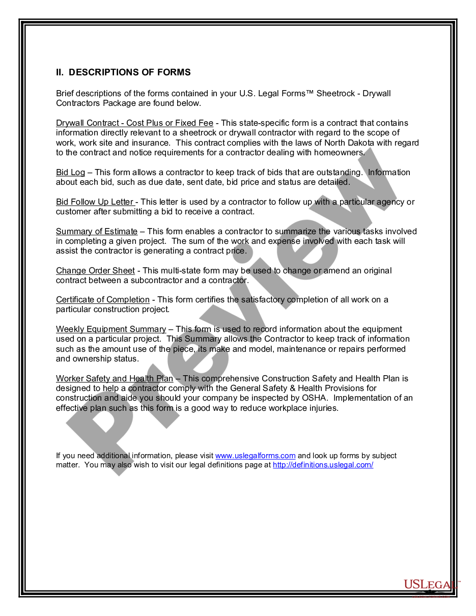 page 2 Sheetrock Drywall Contractor Package preview