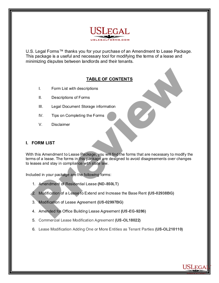 page 1 Amendment of Lease Package preview