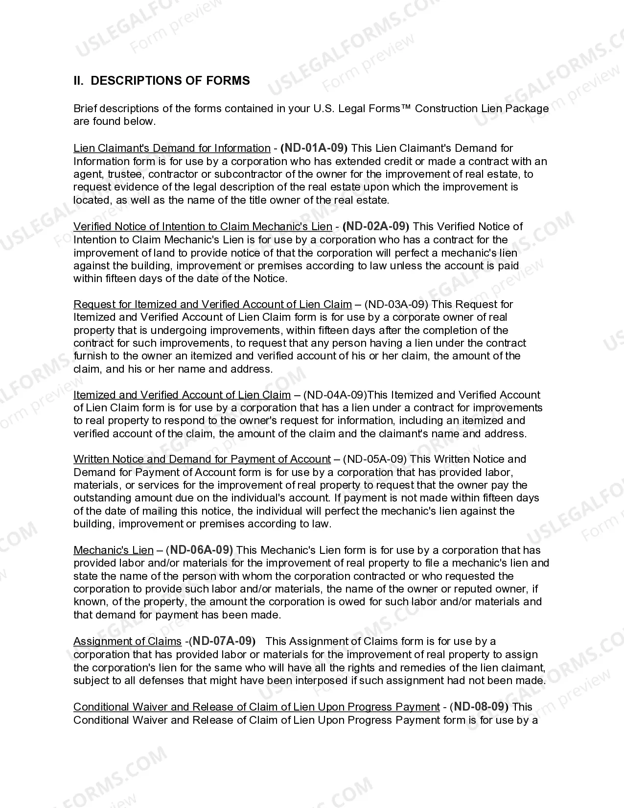 Preview North Dakota Construction or Mechanics Lien Package - Corporation or LLC