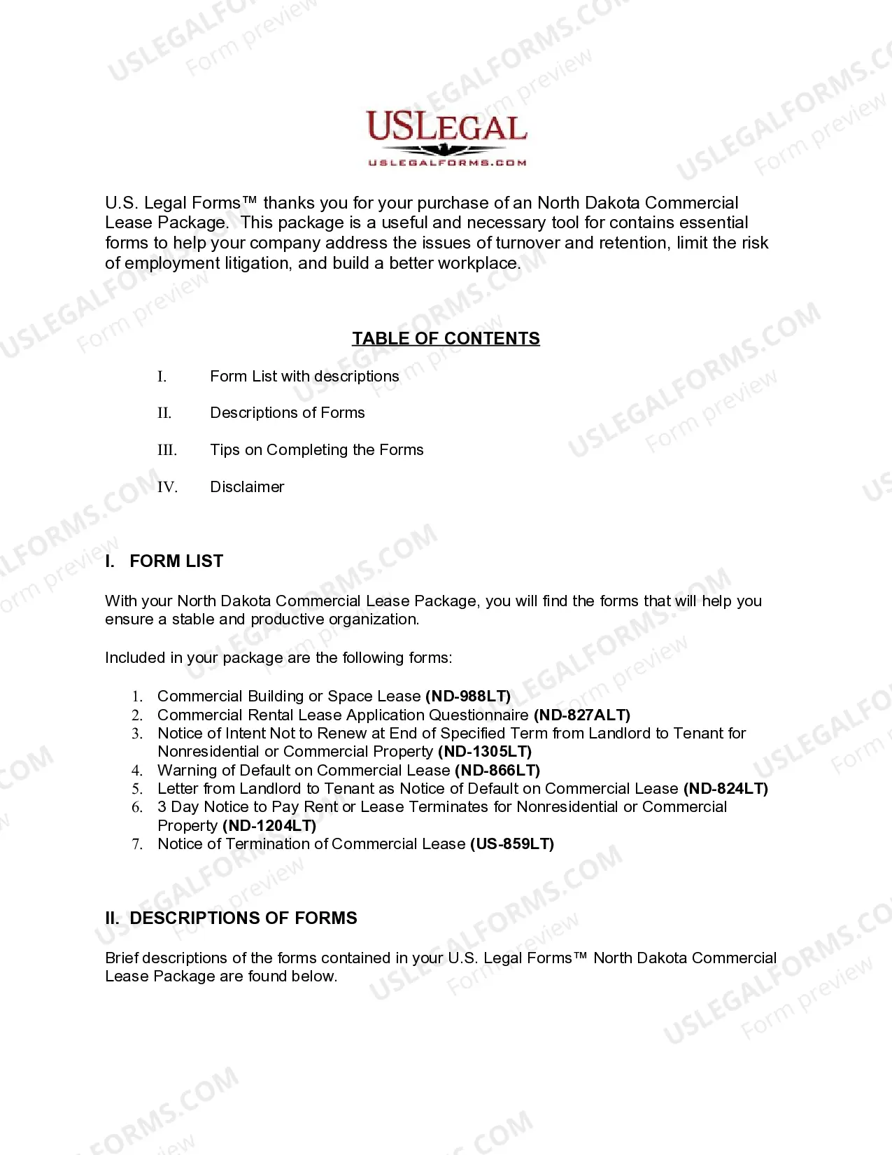 Preview North Dakota Commercial Lease Package