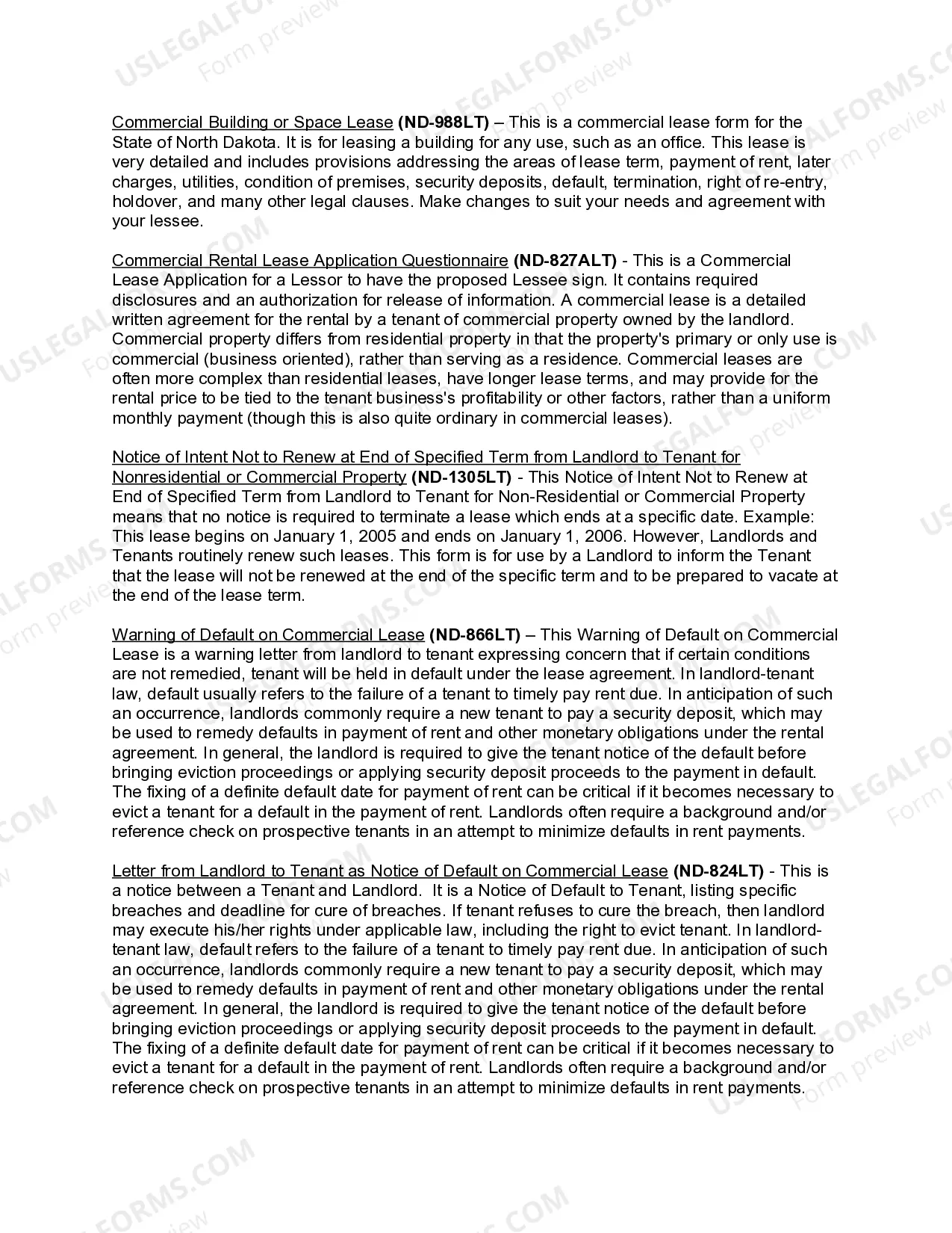 Preview North Dakota Commercial Lease Package