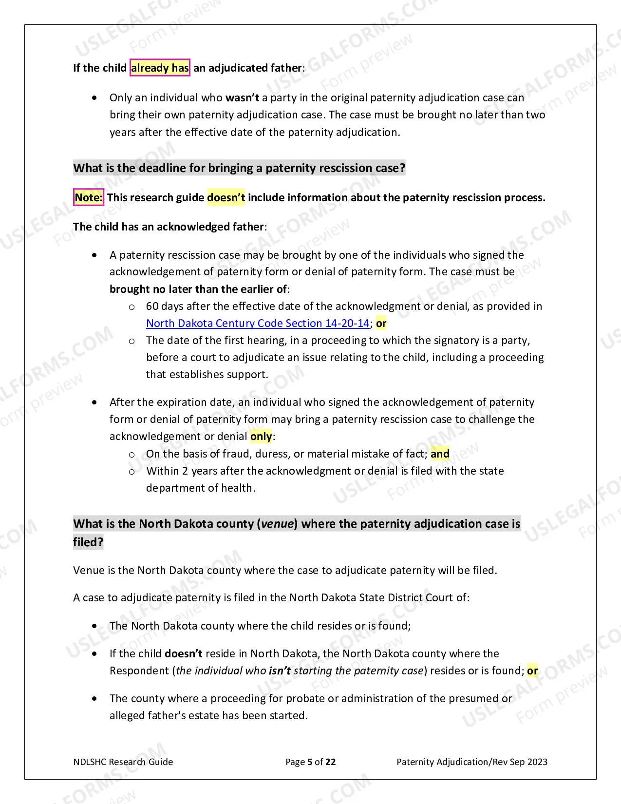 Preview Paternity Adjudication Research Guide