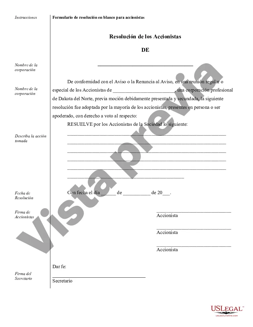 Preview Ejemplos de registros corporativos para una corporación profesional de Dakota del Norte