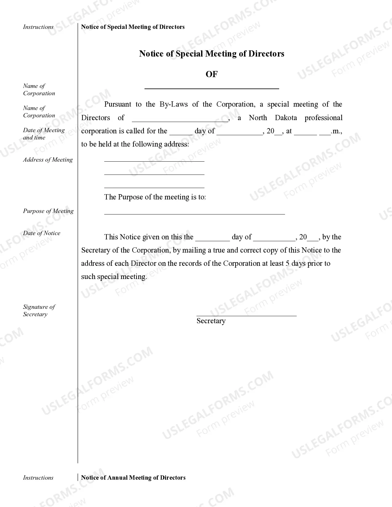 Preview Sample Corporate Records for a North Dakota Professional Corporation