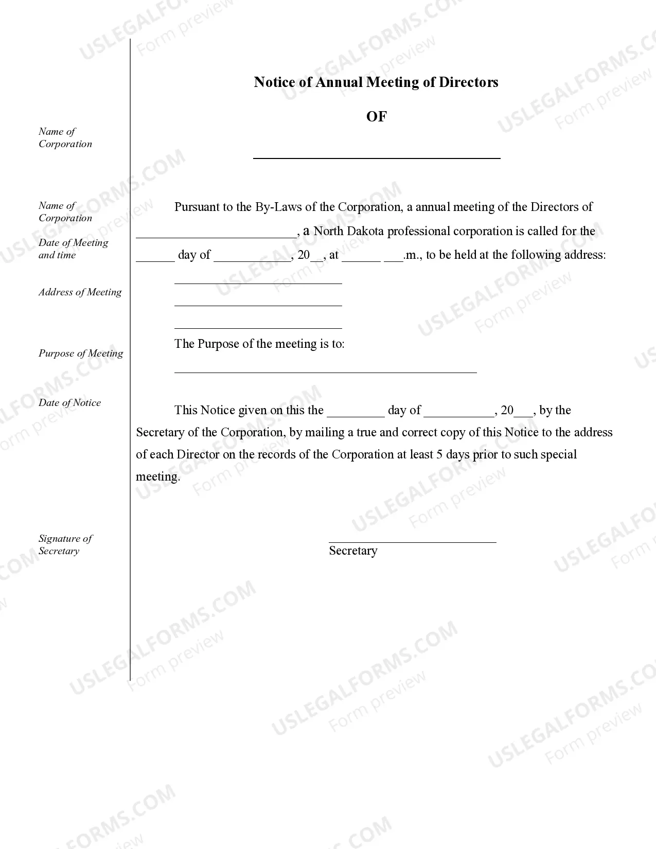 Preview Sample Corporate Records for a North Dakota Professional Corporation