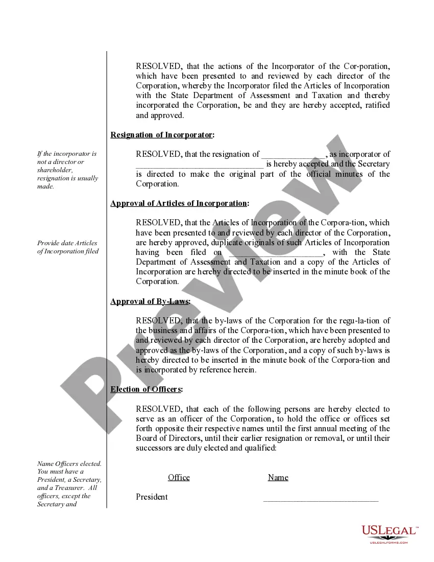 Preview Sample Organizational Minutes for a North Dakota Professional Corporation