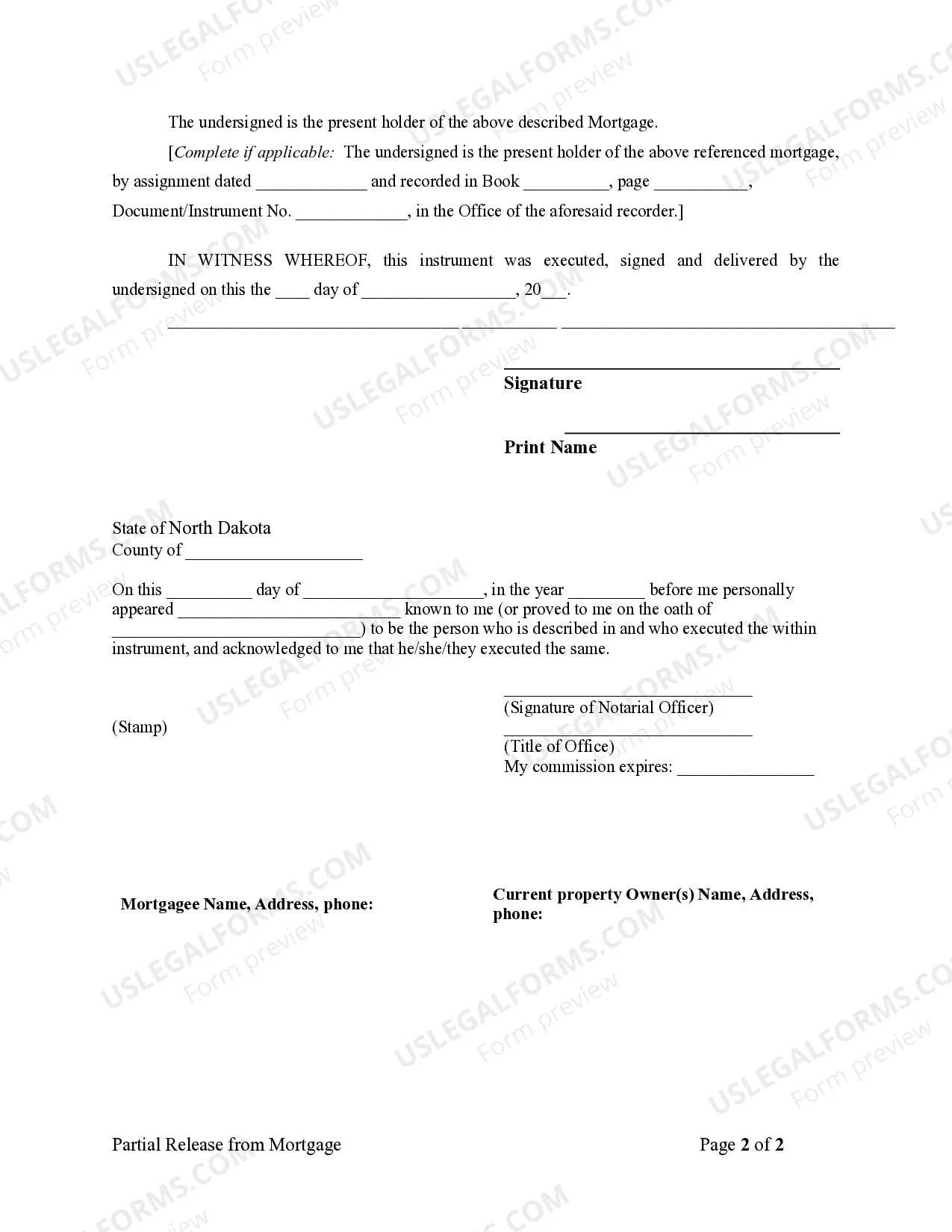 Preview Partial Release of Property From Mortgage by Individual Holder