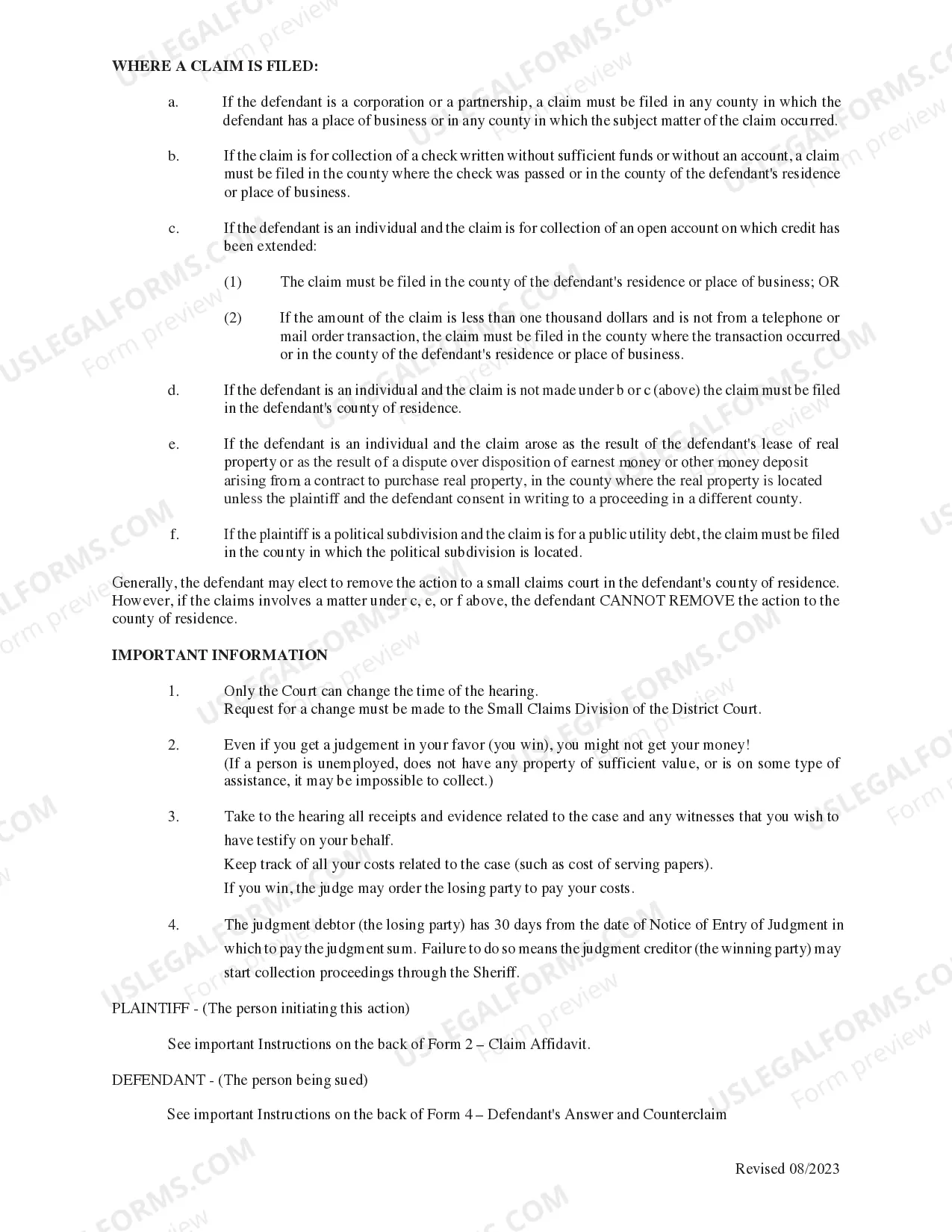 Preview Small Claims Court Information