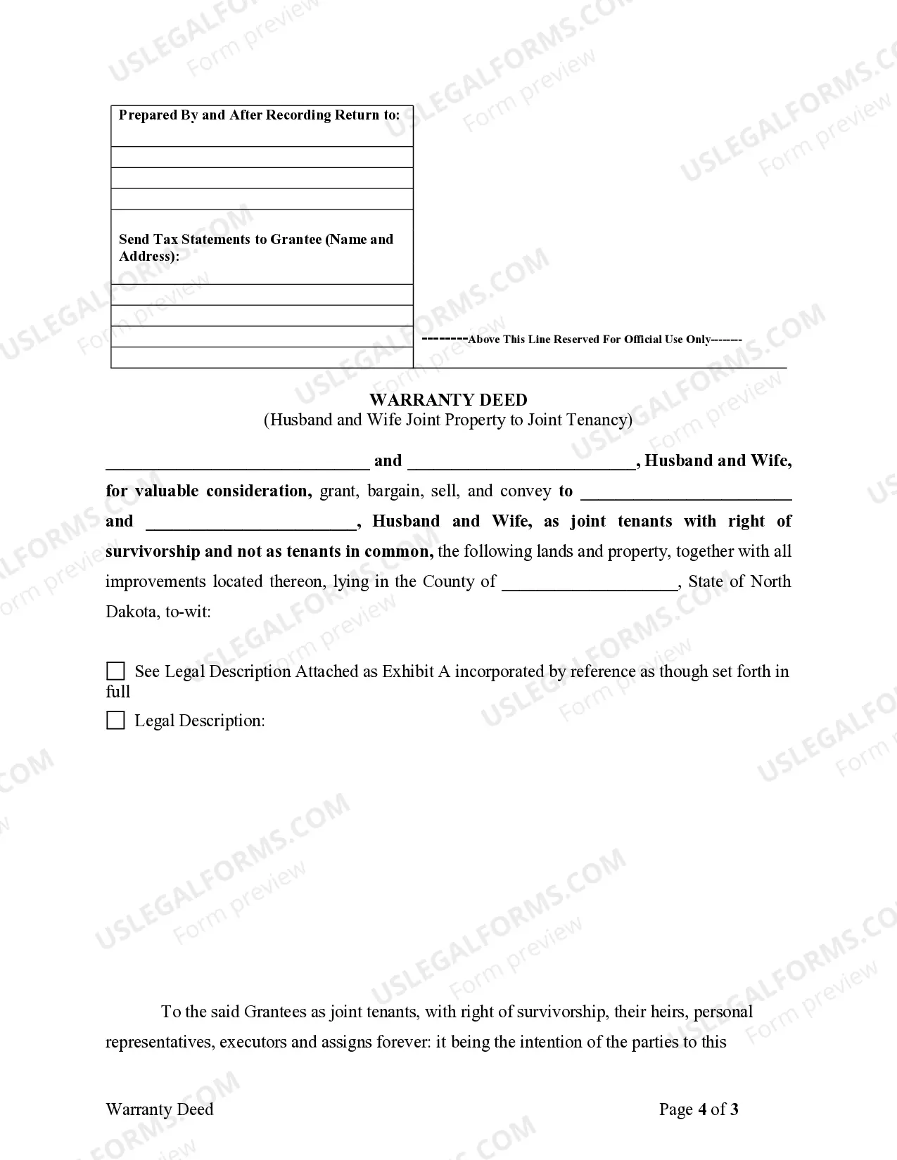 Preview Warranty Deed for Husband and Wife Converting Property from Tenants in Common to Joint Tenancy