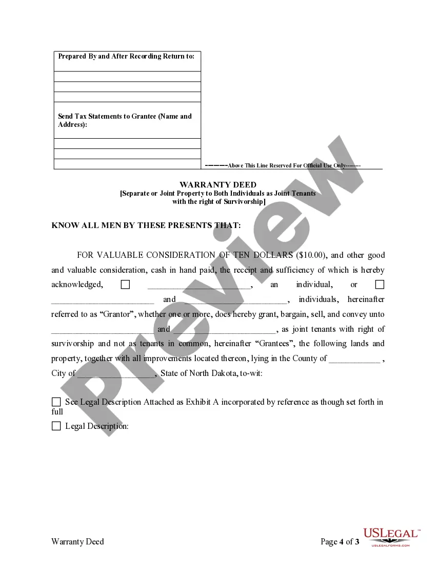 Get Warranty Deed for Separate or Joint Property to Joint Tenancy Preview Warranty Deed for Separate or Joint Property to Joint Tenancy
