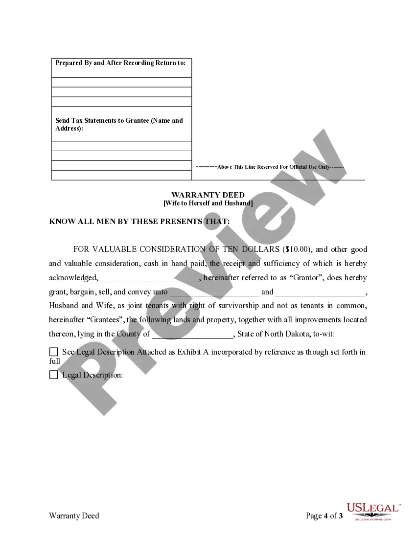 Preview Warranty Deed to Separate Property of One Spouse to Both Spouses as Joint Tenants