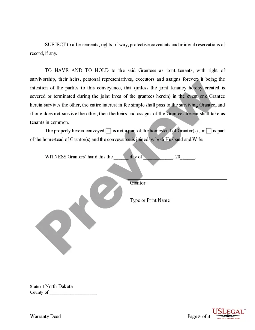 Preview Warranty Deed to Separate Property of One Spouse to Both Spouses as Joint Tenants