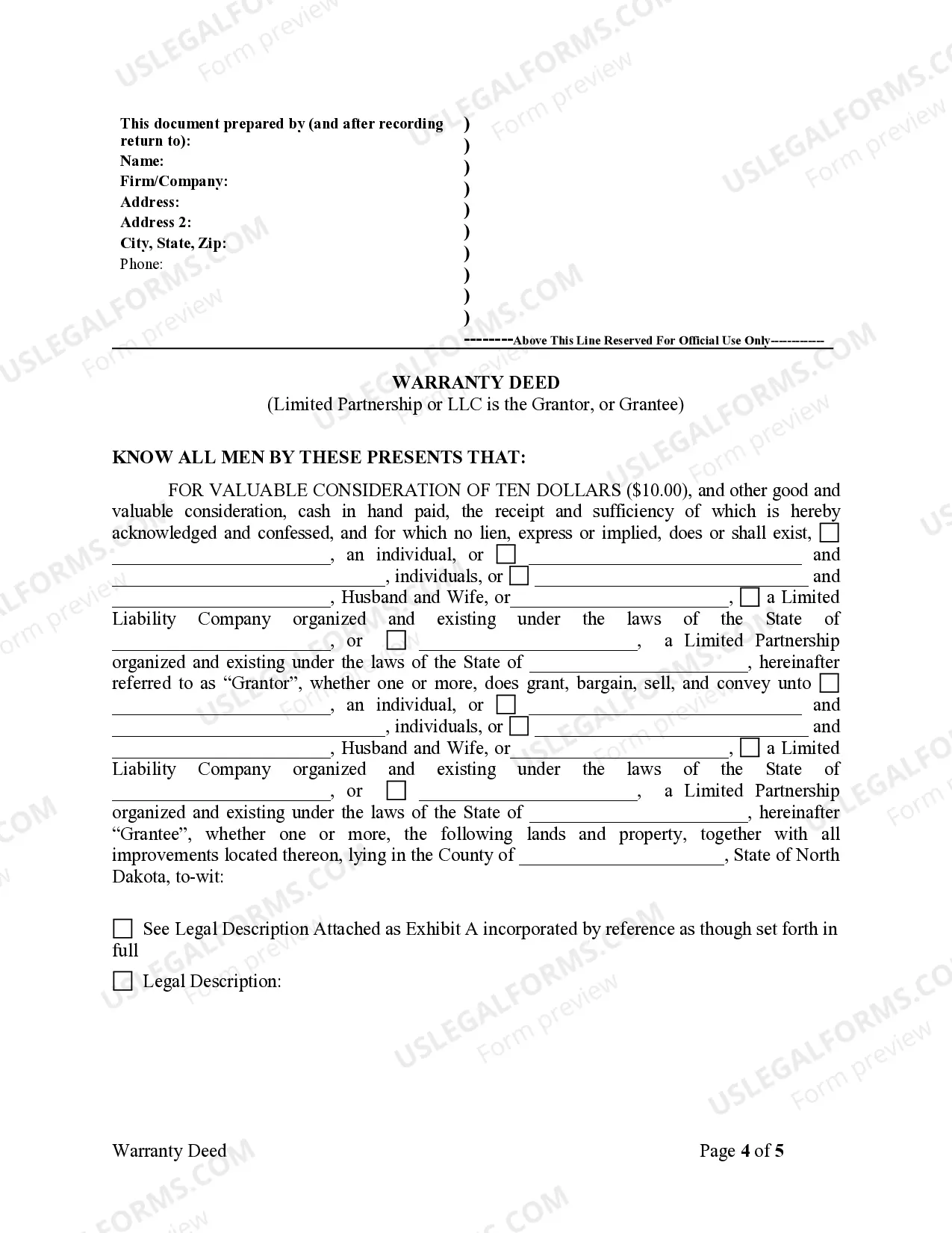 Preview Warranty Deed from Limited Partnership or LLC is the Grantor, or Grantee