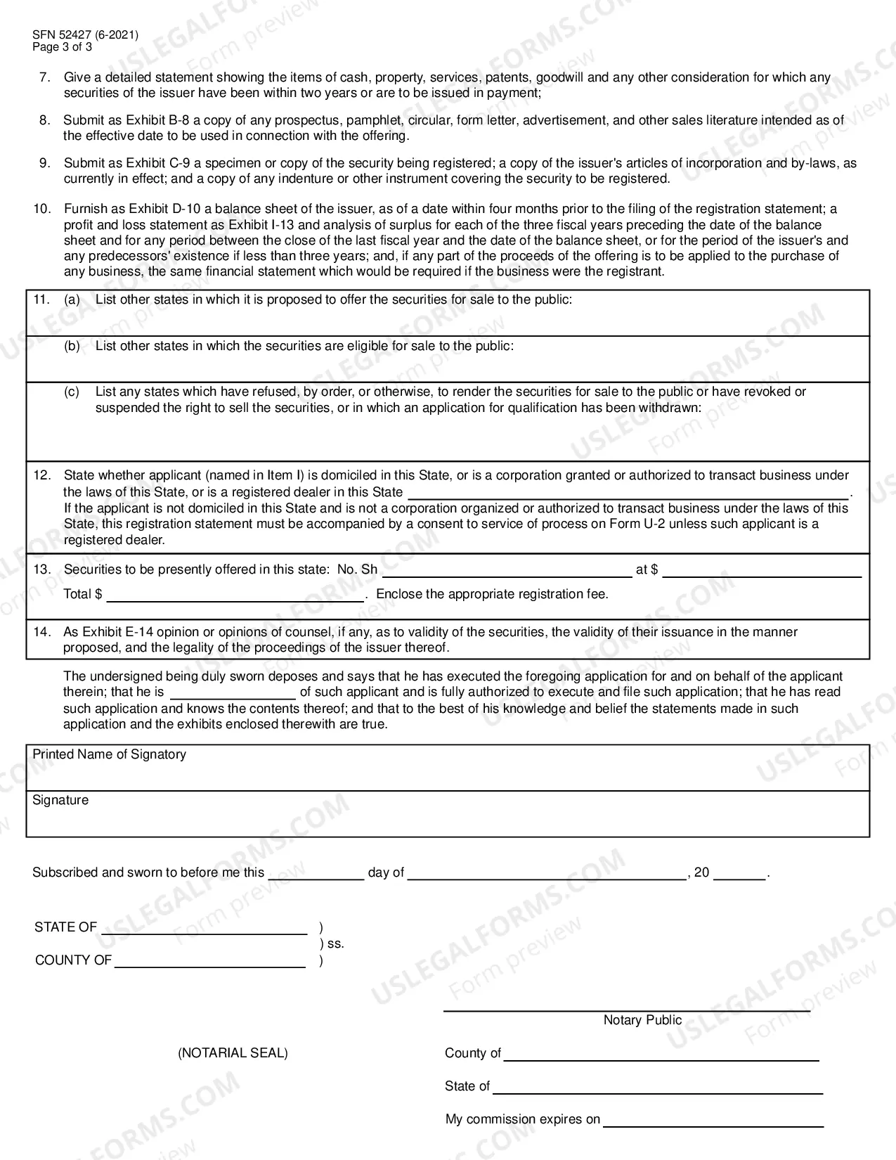 Preview Application For Registration of Securities By Qualification