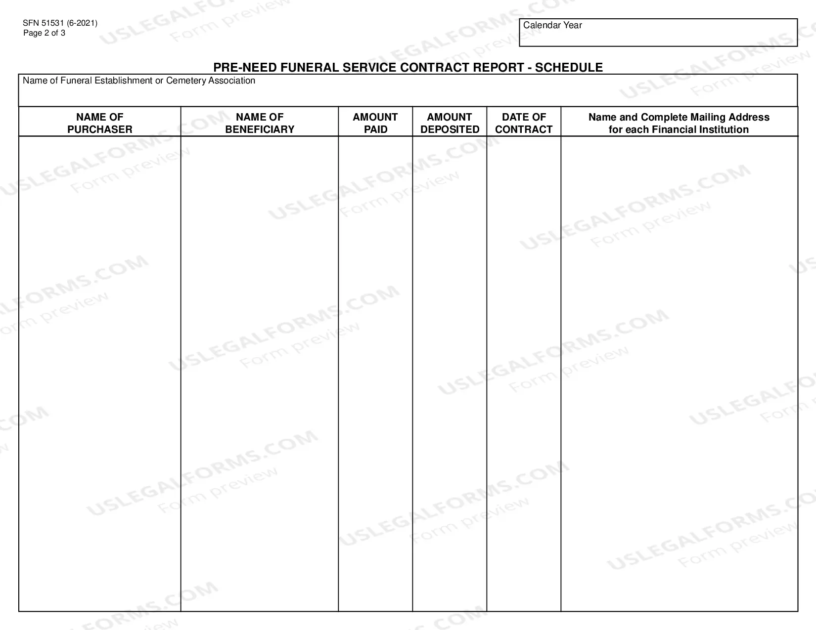 Preview Pre-Need Funeral Contract Sales Annual Report