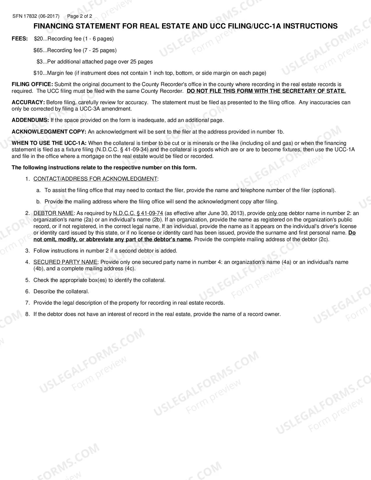 Preview Financing Statement For Real Estate and UCC Filing UCC-1A