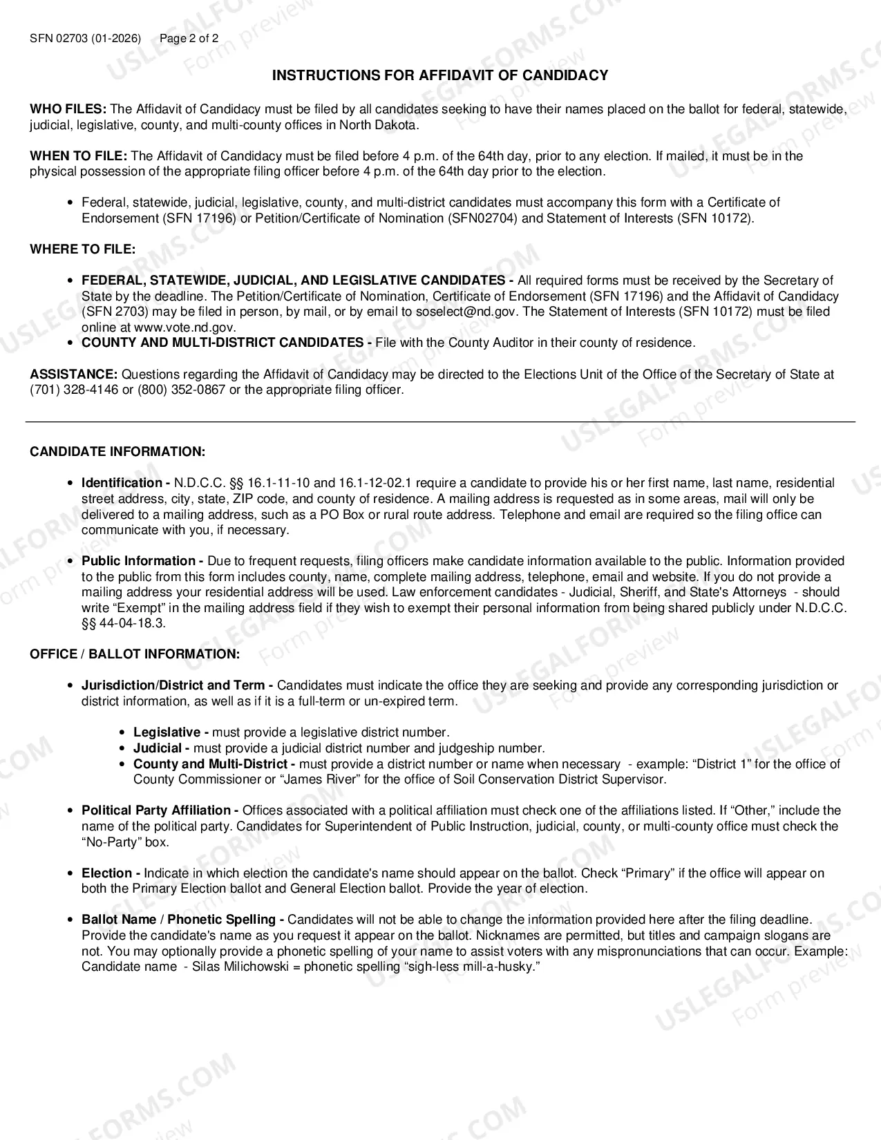 Preview AFFIDAVIT of CANDIDACY