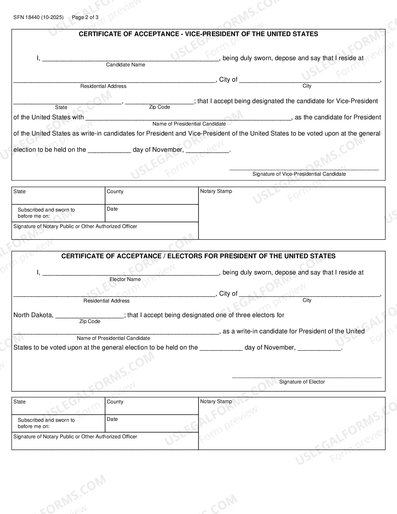 Preview CERTIFICATE of WRITE-IN CANDIDACY/PRESIDENT of THE US