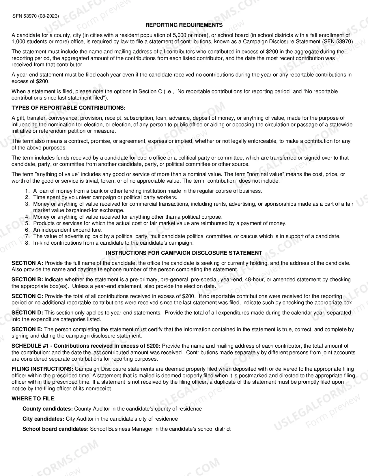 Preview CAMPAIGN CONTRIBUTION STATEMENT, COUNTY OR CITY CANDIDATES