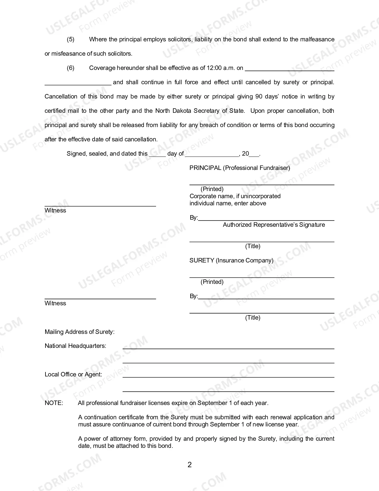Preview UNIFORM PROFESSIONAL FUNDRAISER SURETY BOND