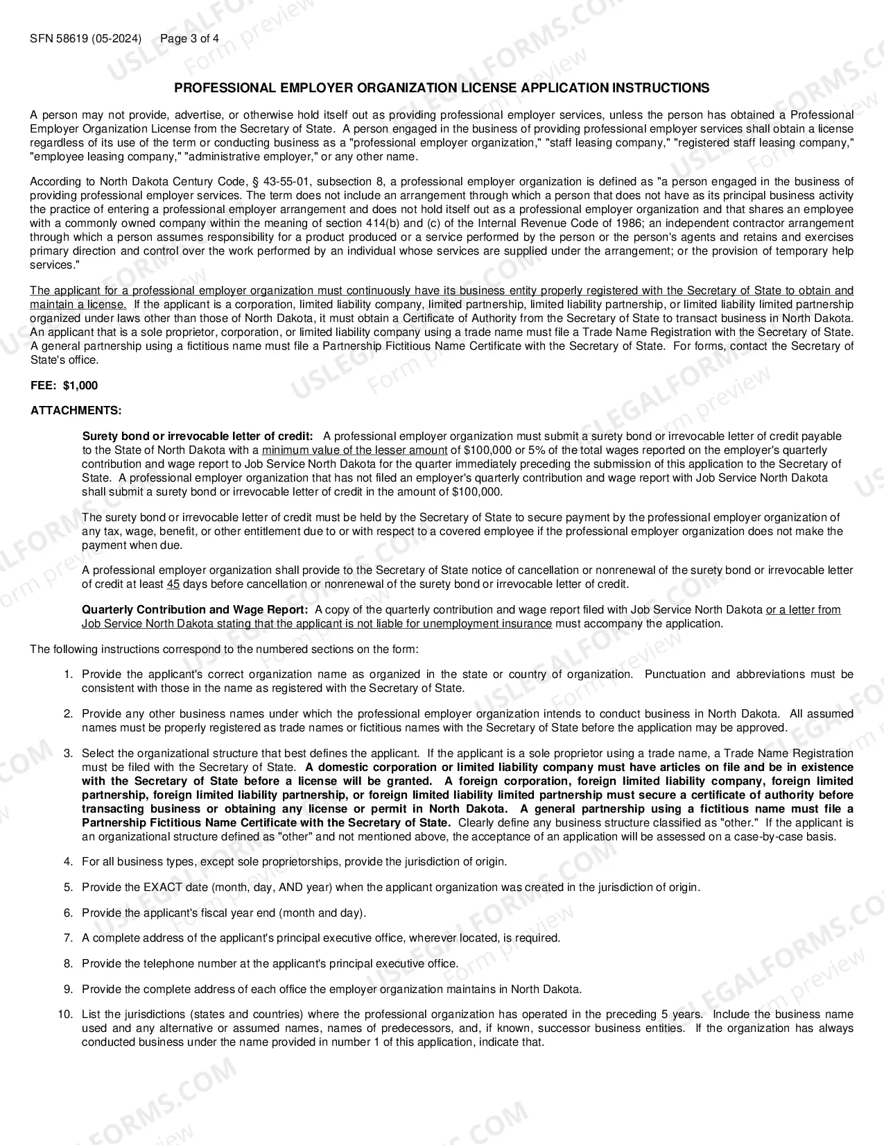 Preview PROFESSIONAL EMPLOYER ORGANIZATION LICENSE APPLICATION