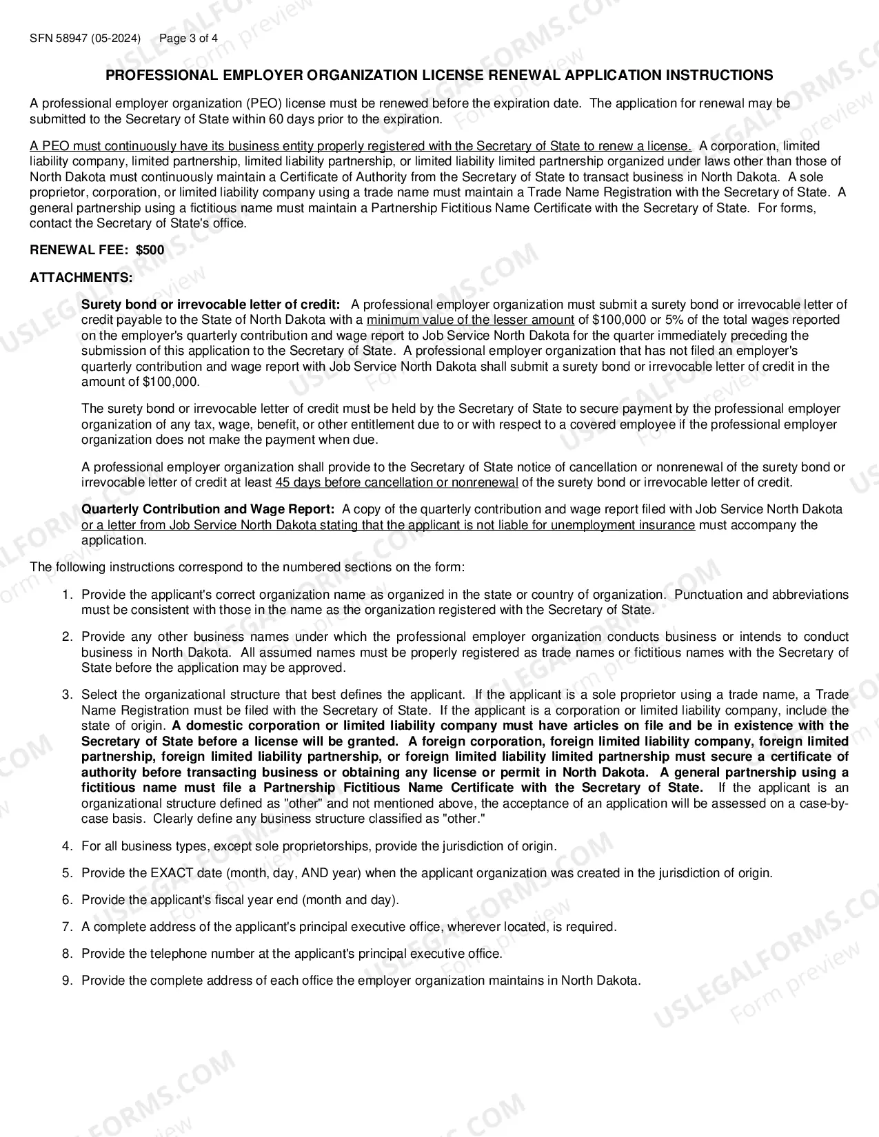Preview PROFESSIONAL EMPLOYER ORG LICENSE RENEWAL APPLICATION