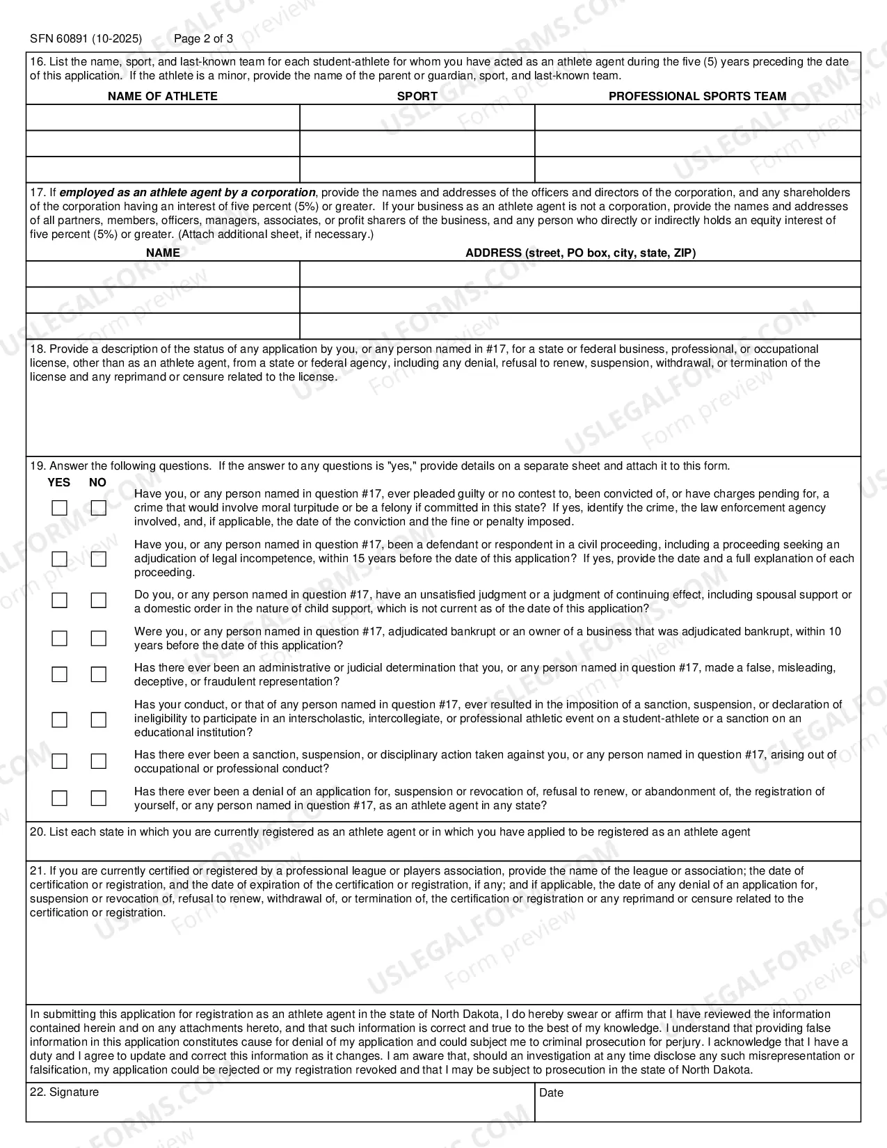 Preview ATHLETE AGENT REGISTRATION/RENEWAL APPLICATION