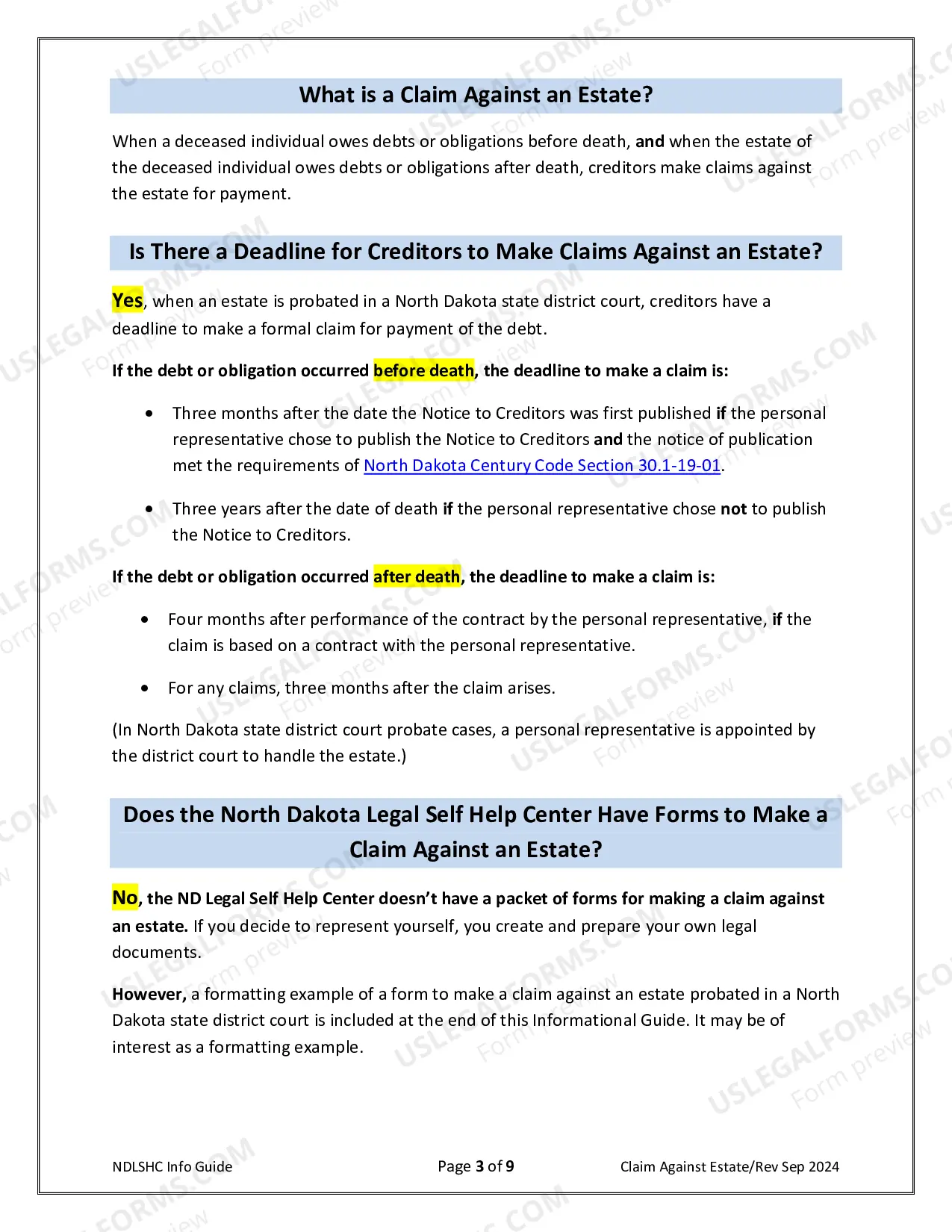 Preview Claim Against Estate