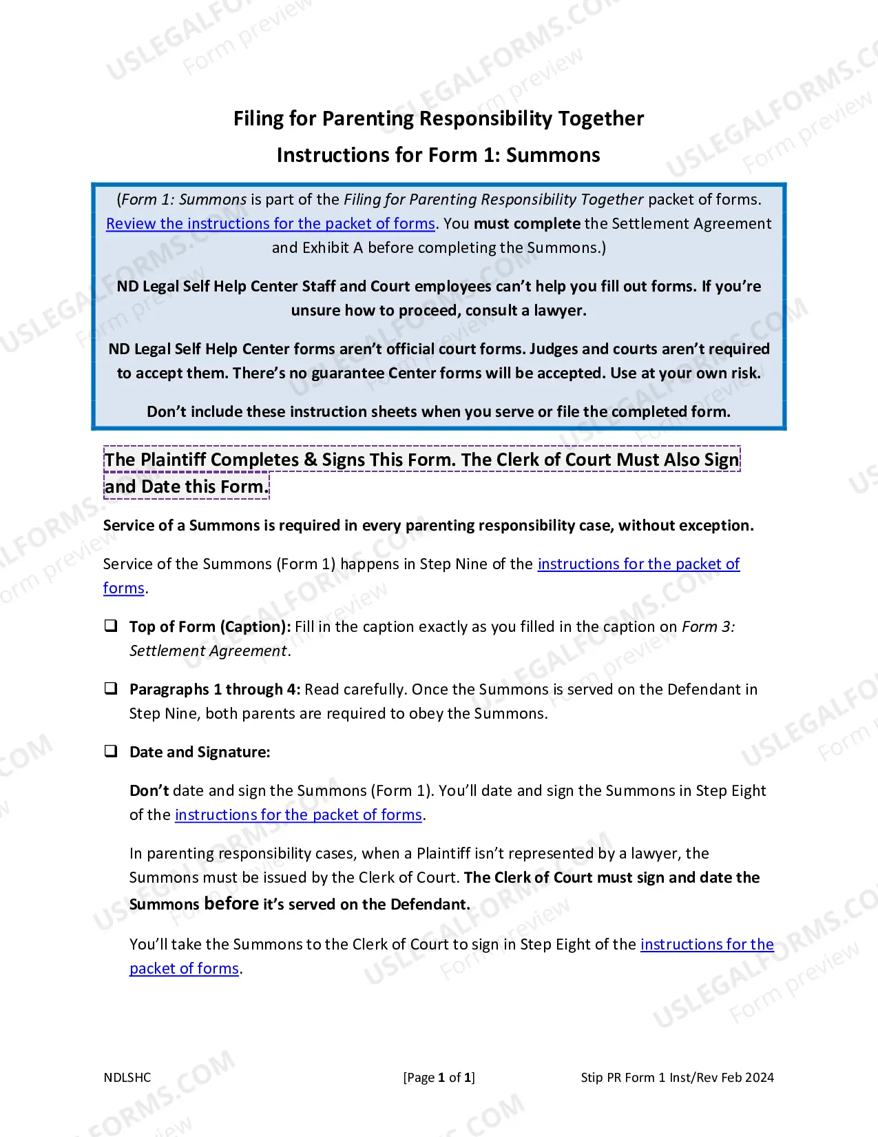 Preview Form 1 Summons
