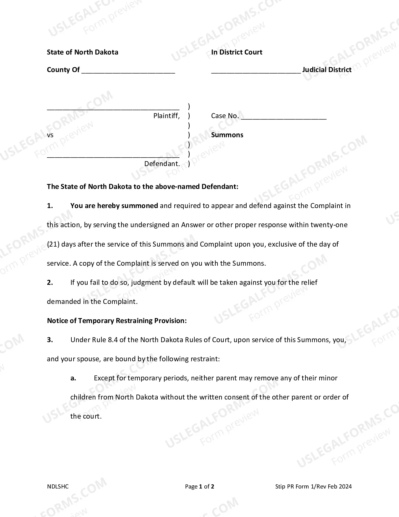 Preview Form 1 Summons