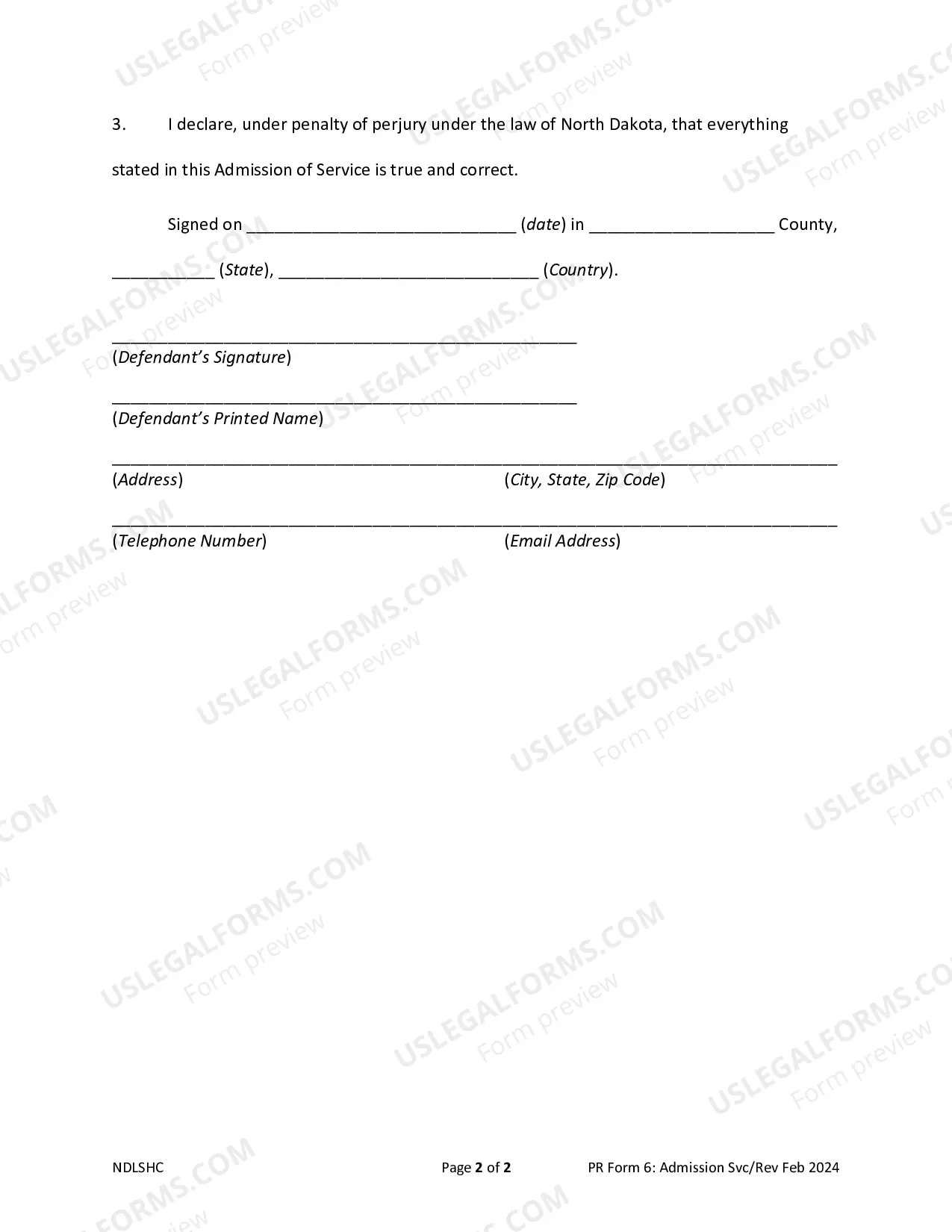 Preview Form 5 Admission of Service