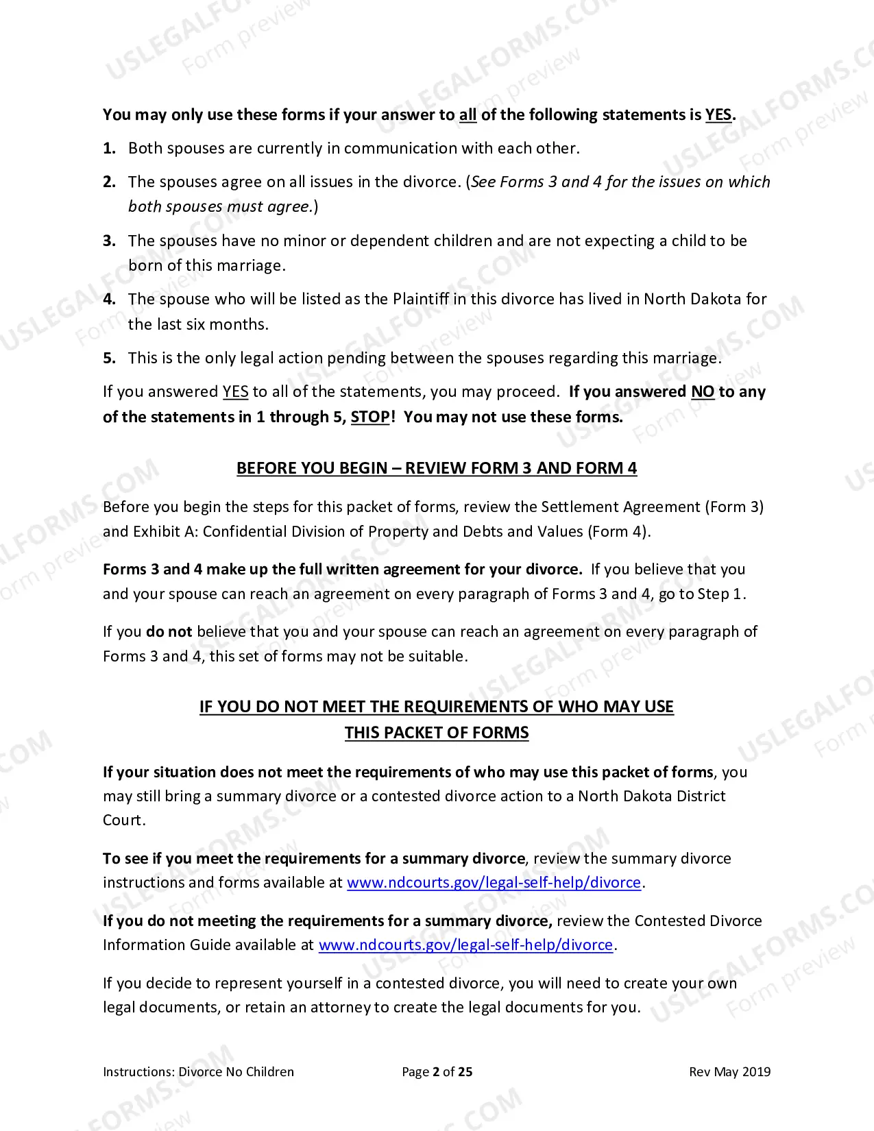 Preview Packet for Divorce with Agreement without Children