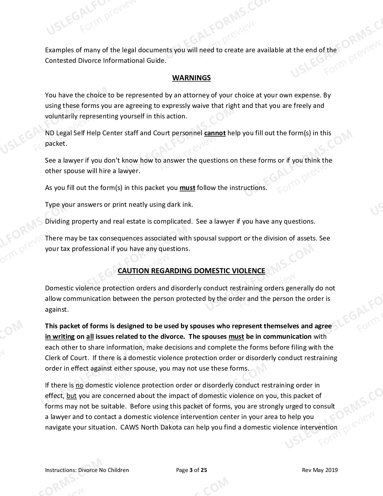 Preview Packet for Divorce with Agreement without Children