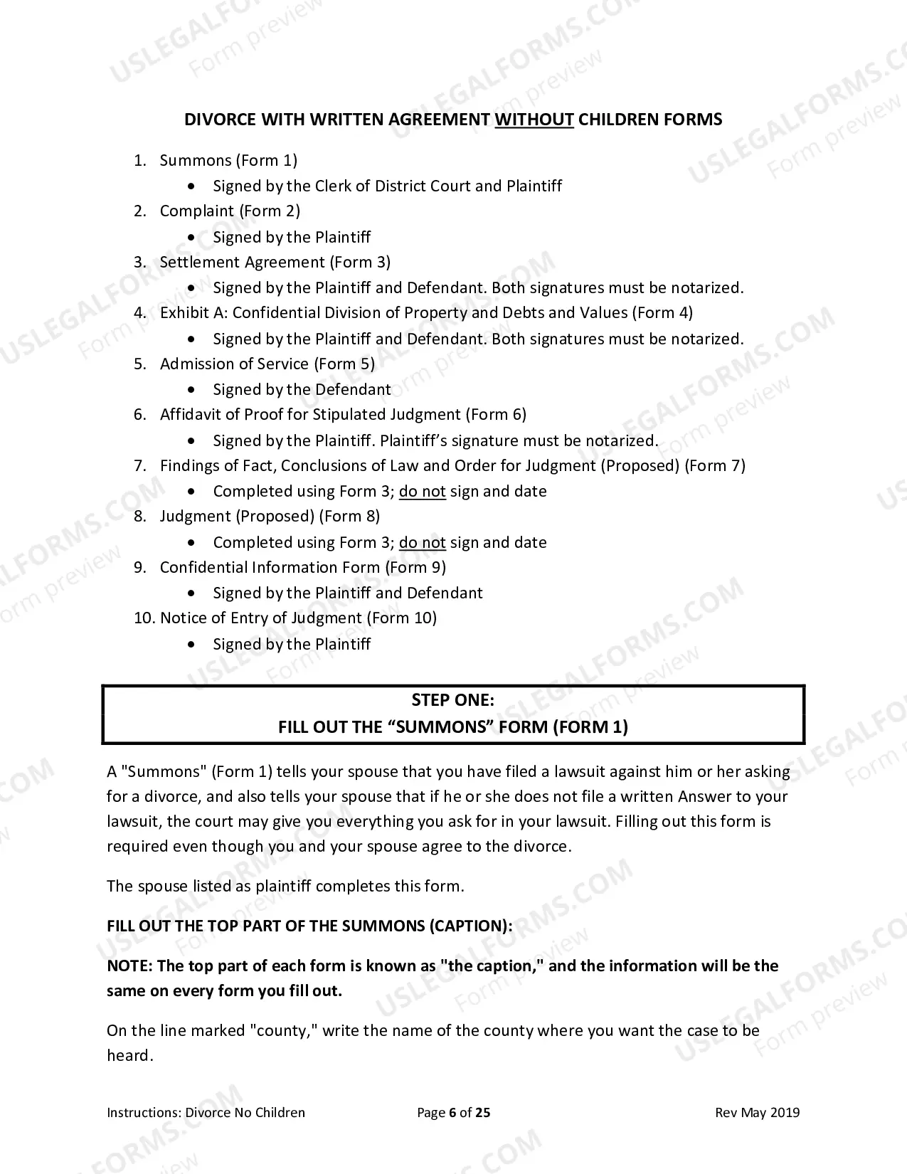 Preview Packet for Divorce with Agreement without Children