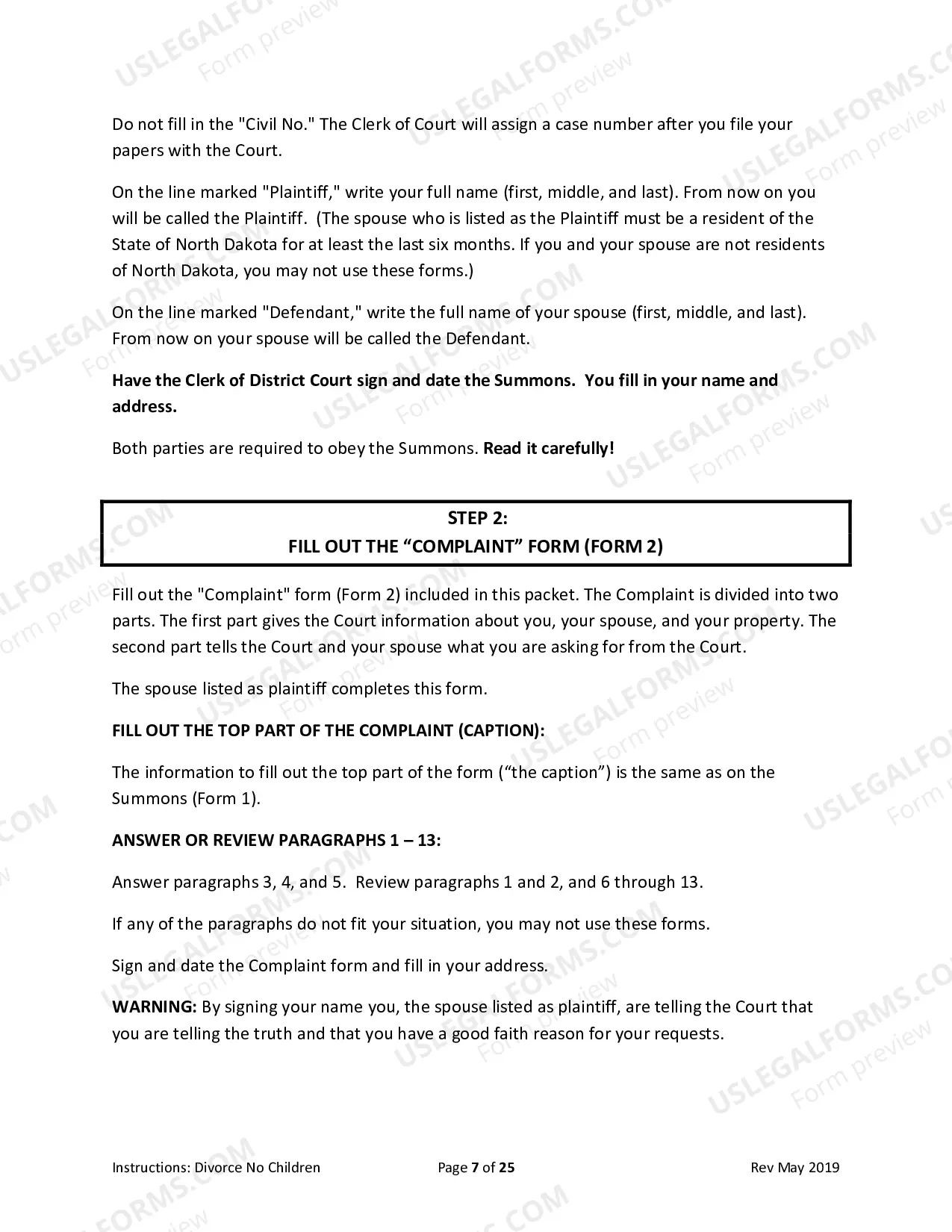 Preview Packet for Divorce with Agreement without Children