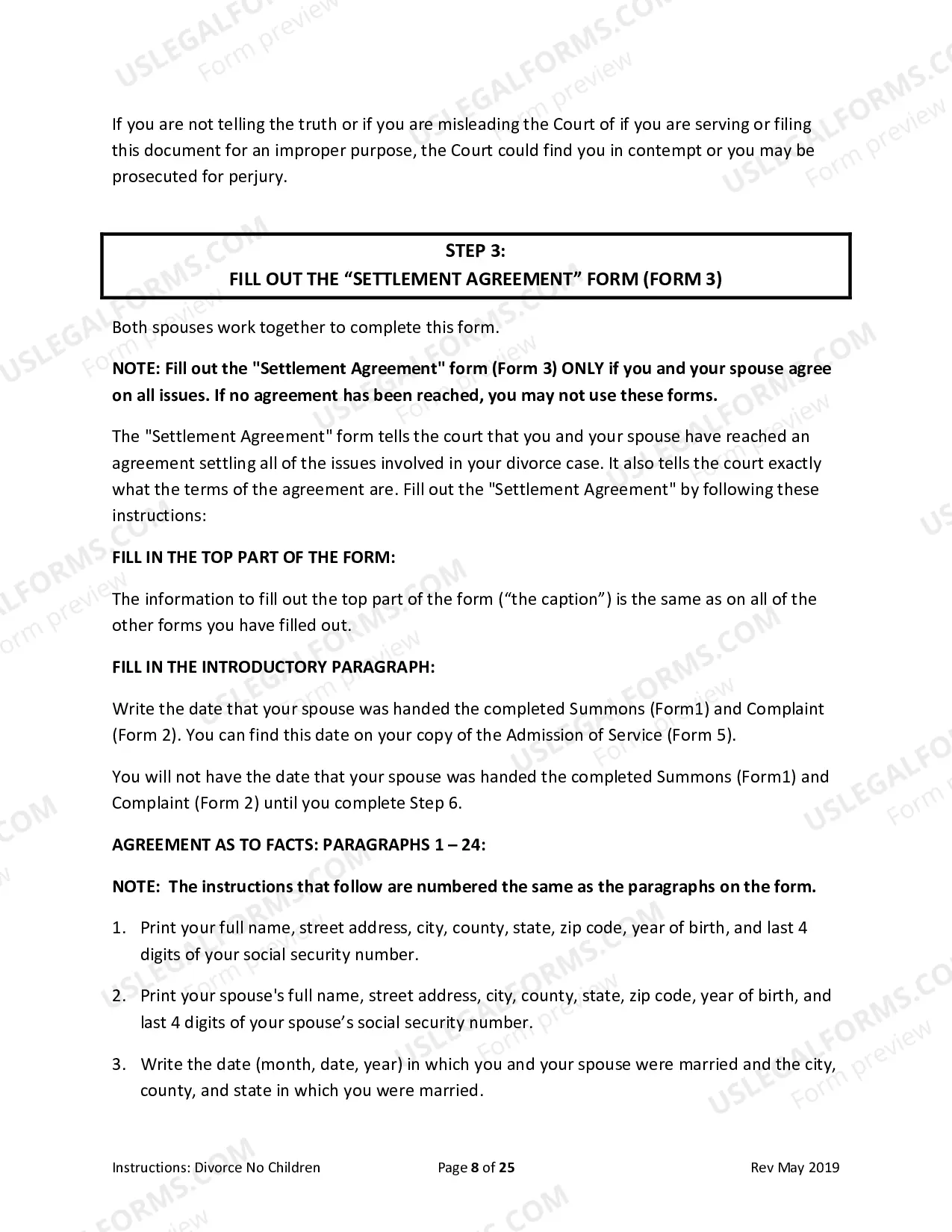 Preview Packet for Divorce with Agreement without Children