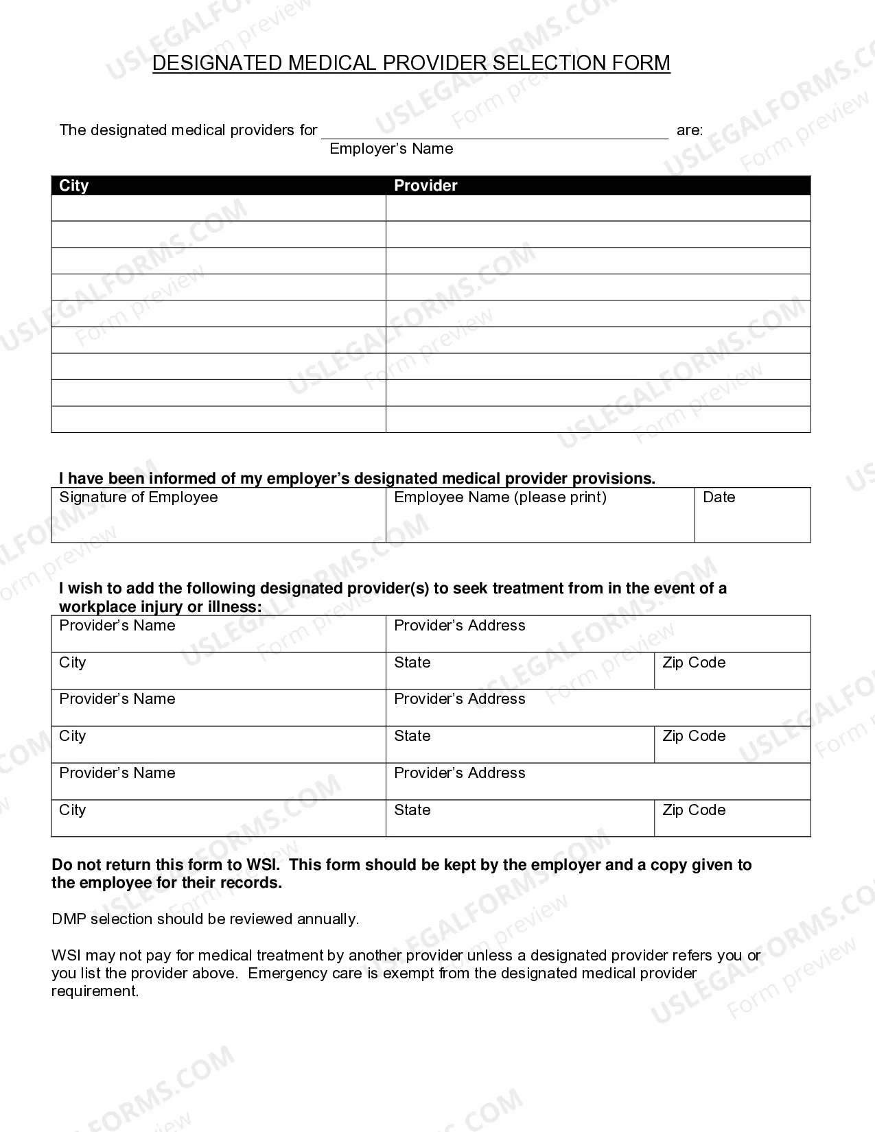 Preview Designated Medical ProviderSelection Form