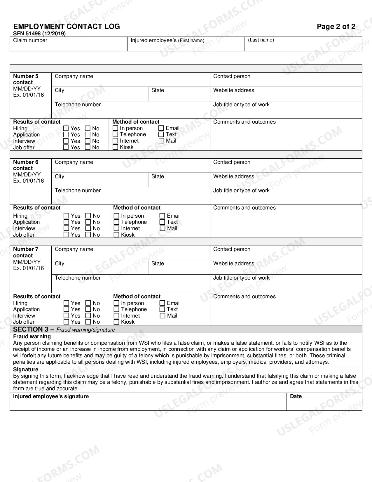 Preview Employment Contact Log