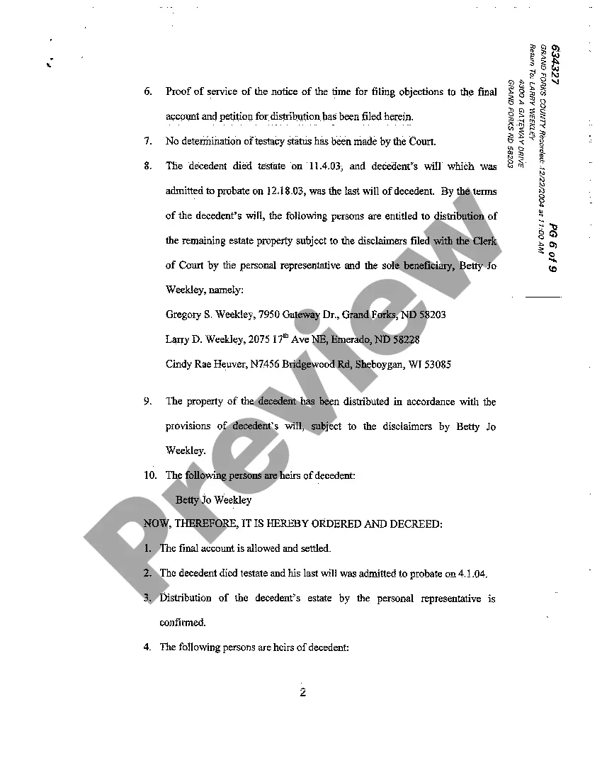 Preview A02 Order Approving Final Account and Distribution and Determining Testacy Status
