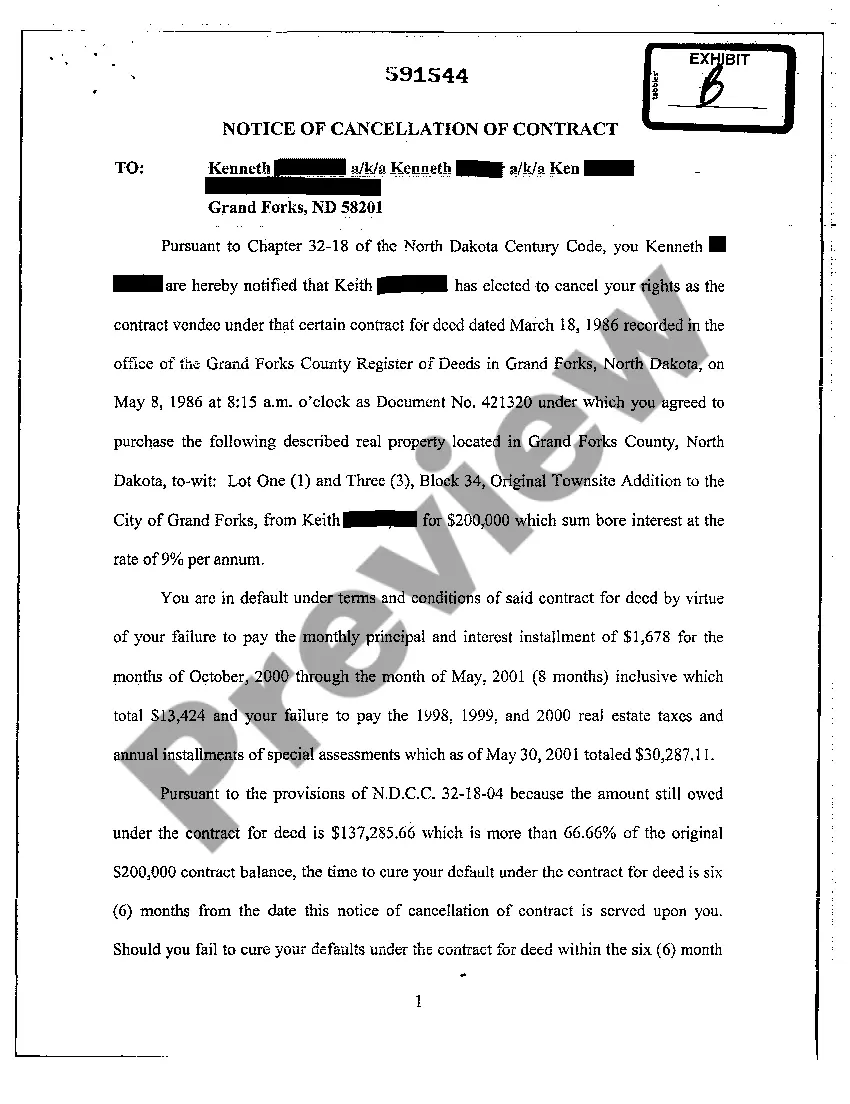 Preview Affidavit of Failure to Cure Defaults Under Contract for Deed