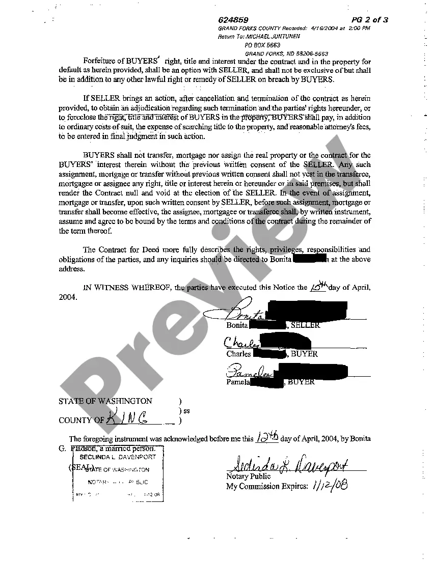 Preview Notice of Contract for Deed