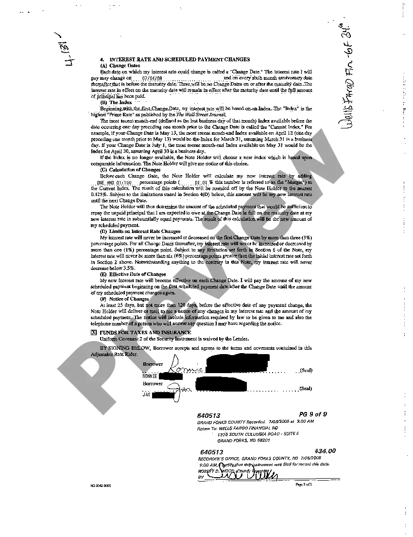 Preview A02 Adjustable Rate Rider Attached to Short-Term Mortgage Redemption