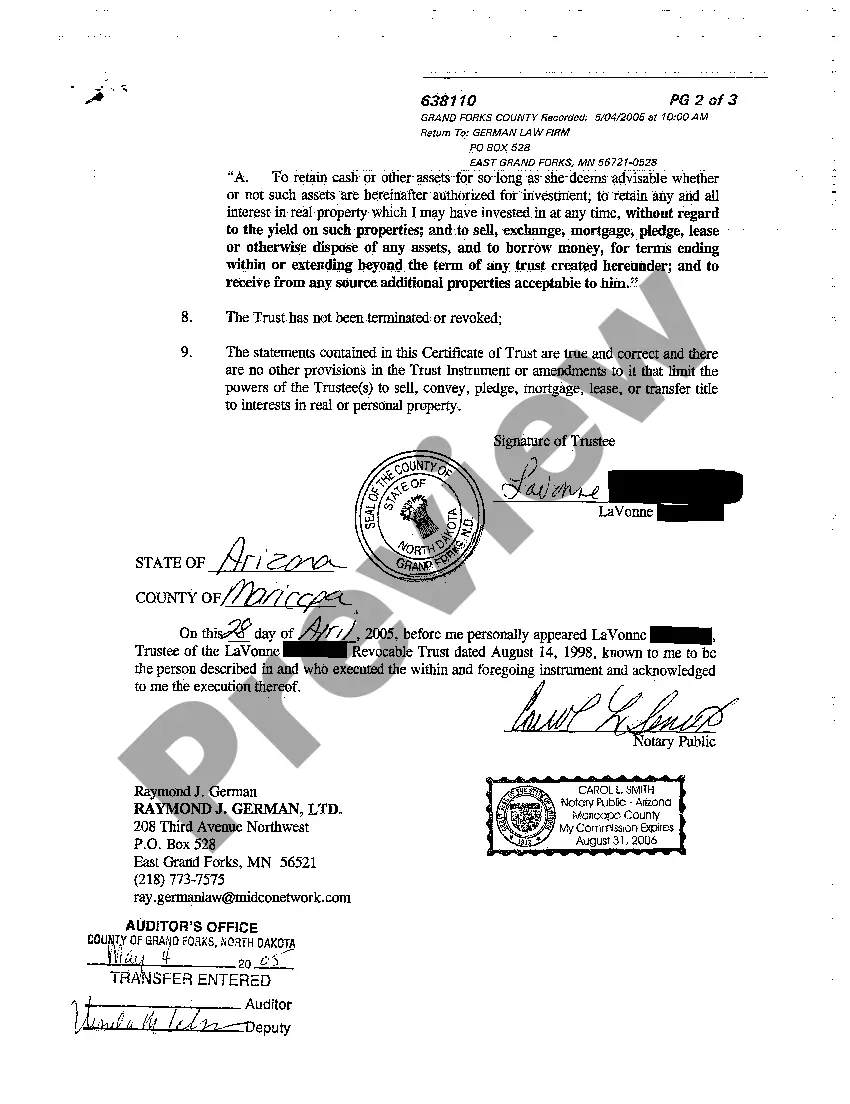 Preview Certificate of Trust