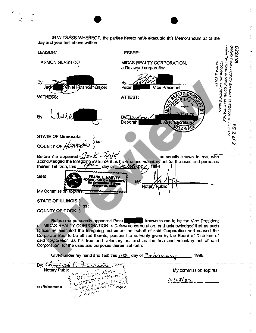 Preview Memorandum of Option Lease Agreement
