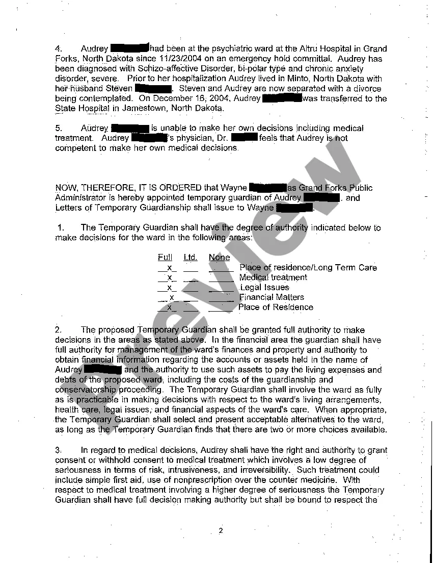 Preview A03 Order Appointing Temporary Guardian for Incompetent Person