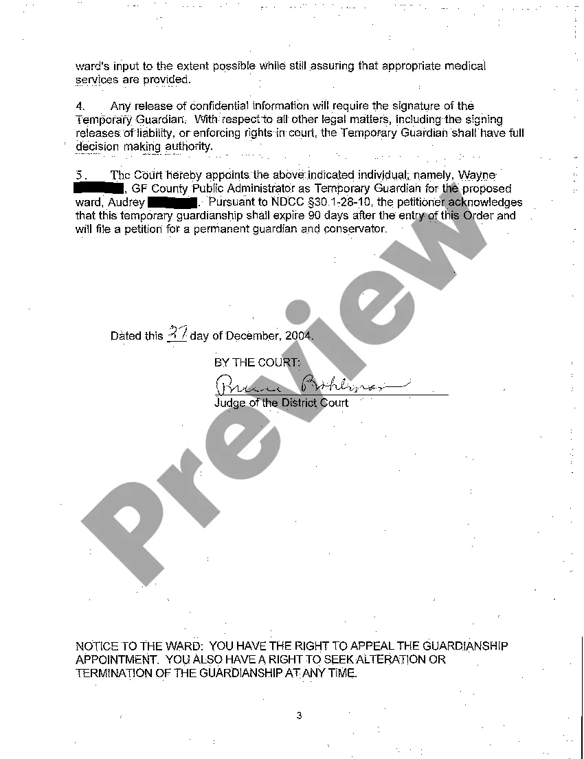 Preview A03 Order Appointing Temporary Guardian for Incompetent Person