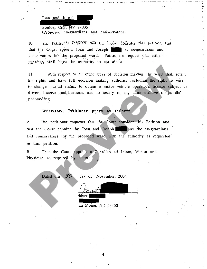 Preview A01 Petition for Appointment of a Guardian and Conservator regarding Institutionalized Ward