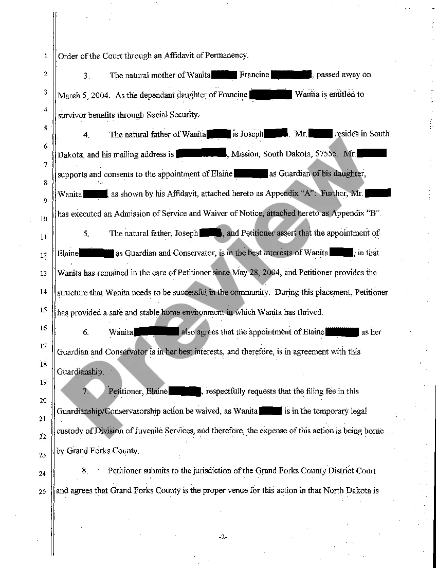 Get A01 Petition for Appointment of Guardian and Conservator of Troubled Teenage Girl without Parents Preview A01 Petition for Appointment of Guardian and Conservator of Troubled Teenage Girl without Parents