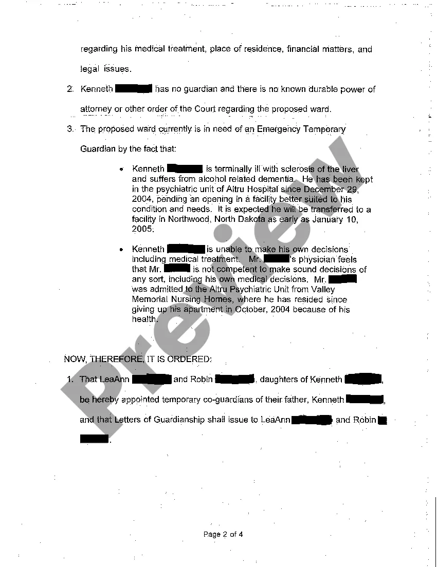 Preview A02 Order Appointing Temporary Guardians for Incompetent Person